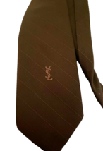 Yves Saint Laurent Tie Vintage Necktie Brown Textured Logo Embroidered Designer - £65.99 GBP