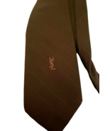 Yves Saint Laurent Tie Vintage Necktie Brown Textured Logo Embroidered D... - £66.36 GBP