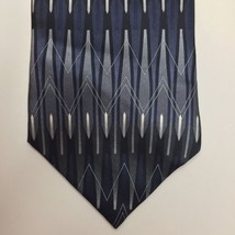 Murano Mens 100% Silk Tie Geometric Navy Blue Black Gray Silver Office Church - £15.94 GBP