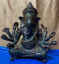 8-Arm, Ganesha Statue - Antique Thai Style Bronze Seated Ganesha Statue - 34 cm - £1,096.58 GBP