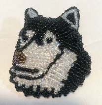 Hand Beaded Brooch Pin Husky Head 2.25” - $26.20 CAD
