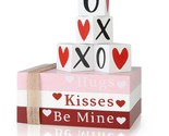 Valentines Day Decor, Wooden Sign Book Stack With 4 Xoxo Signs, Valentin... - $33.99