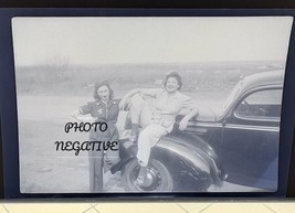 1930s Photo Negative Two Women Posing In Hood Of Car - $154.30 MXN