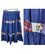 Vintage Denim Jean 16 Maxi Skirt Patchwork Plaid Floral Country Western ... - $81.36 CAD