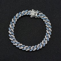 5mm Cuban Link Chain Necklace for Men&#39;s Women&#39;s Blue Zircon Curb Bracelet in 925 - £244.03 GBP