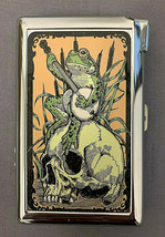 Retro Banjo Frog on Skull Cigarette Case with lighter ID Holder Wallet - £16.54 GBP