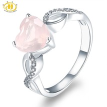 Women&#39;s Ring Natural Rose Quartz Solid 925 Sterling Silver Heart Rings Fine Pink - £26.29 GBP