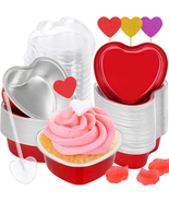 Heart Shaped Cake Pans, 60 Pack 3.4Oz Red Mini Aluminum Foil Baking Cups... - £15.21 GBP
