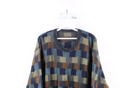 Vintage 90s Coogi Style Mens XL Faded Ed Bassmaster Rainbow Plaid Dad Sweater - £39.52 GBP