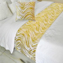 Yellow Whirls - Jacquard Yellow &amp; Grey Decorative Bed Runner and Pillow ... - $71.46+