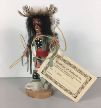 Navajo Hoop Dancer Kachina Doll Figurine Signed L Begay 8&quot; Tall Wood Fea... - $63.35