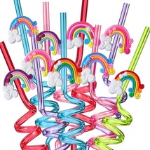 Reusable Rainbow Drinking Plastic Straws25 And 2 Cleaning Brush, Unicorn Party S - £23.52 GBP