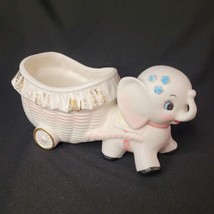 Vintage Lefton Baby Elephant Planter White Pink Gold Trim Wagon Japan 634 - $19.79