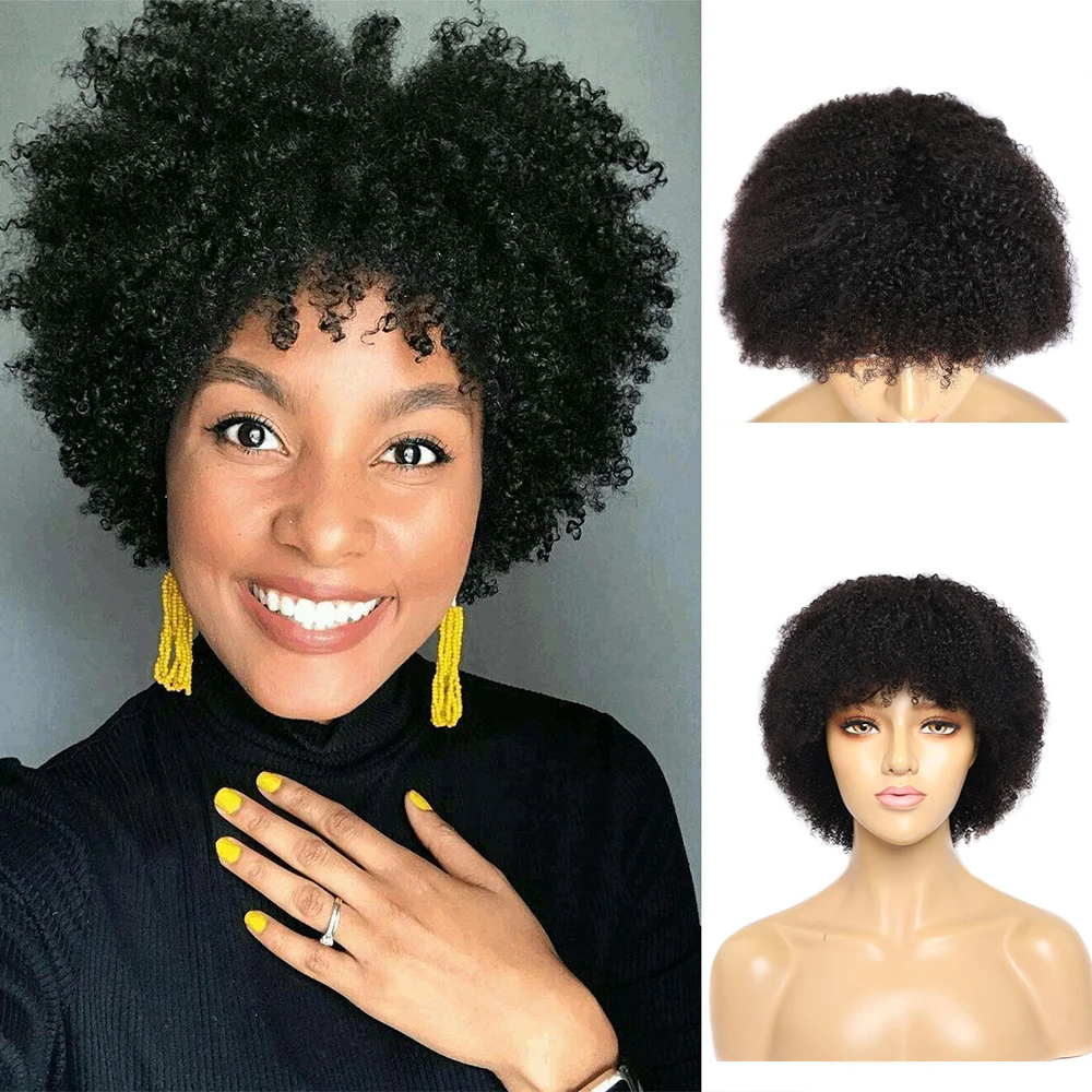 Mongolian Afro Kinky Curly Human Hair Wigs Short Pixie Curl Human Hair10 - £52.15 GBP+