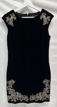 White House Black Market WHBM Velvet Sheath Dress Holiday Gold Embellish... - £36.99 GBP