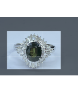 Platinum 1.5ct Oval faceted Green Sapphire 0.35ct F/VS2 Diamond ring 4.9... - £558.05 GBP