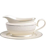 Lenox Pearl Innocence Ivory Gravy Boat &amp; Stand Sauce Platinum Bone China... - $275.50