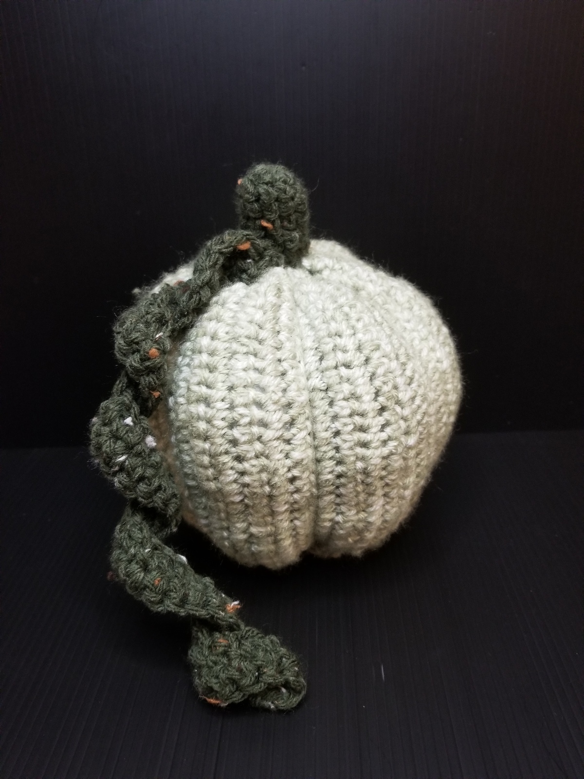 Handmade Crochet Green Pumpkin with Vine Decoration - $13.00
