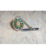Dante Vintage Tie Tack Pin gold color green color encrusted stones 1960s - $113.23