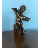 VINTAGE  Brass Bronze CHERUB Angel Statue Writing  On Tablet Heavy - $1,215.96 MXN