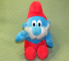 12&quot; 1996 Papa Smurf Plush Vintage Peyo Stuffed Animal Sitting Doll Red Blue Toy - £8.67 GBP