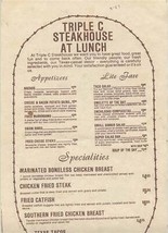 Triple C Steakhouse Lunch Menu Devine Texas 1987 - £17.14 GBP