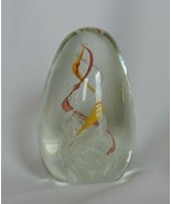 Blown Art Glass Paperweight Yellow Orange White Spiral Egg Shaped Mid Ce... - £23.69 GBP
