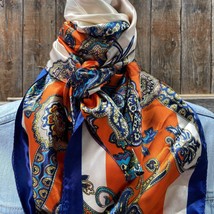 Orange Blue Paisley Printed Western Southwestern Wild Rag Scarf Accent - £18.62 GBP