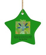 Personalizable dragonfly green star ornament, inspirational quote, natur... - £15.89 GBP