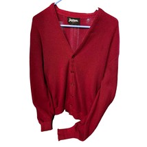 Jantzen 80&#39;s Cuff Sleeve V-NECK Button Red Cardigan Sweater Large L Mr Rogers - £14.21 GBP