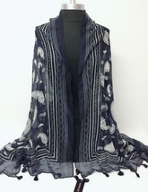 Women&#39;S Long Chiffon Scarf Paisley Print W/Tassels Soft Wrap Shawl Navy ... - $14.98