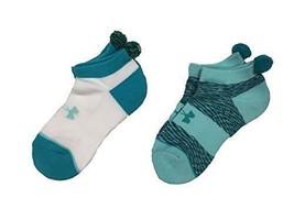 Under Armour Girl`s No Show Socks With Pom 2 Pack Turquoise/White Large 13102... - $19.99