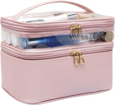 Makeup Bag Leather Double Layer Large Organizer Bag Travel Accessories D... - $35.09