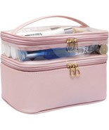 Makeup Bag Leather Double Layer Large Organizer Bag Travel Accessories D... - £27.53 GBP