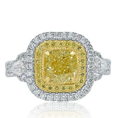 Primary image for GIA Certified 2.43 Ct Cushion Yellow Diamond Engagement Ring 18k White Gold