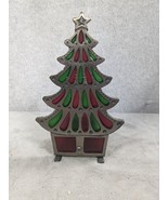 Vintage Christmas Tree Cast Iron Stained Glass Candle Holder Taiwan 7.5&quot;... - $19.98