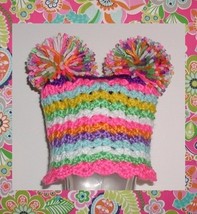 Hot Stripes Baby Hat Multi Colored Pom Poms 6-12 Months Girls Babies Hot Colors - $17.50
