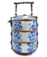 Antique Chinese Blue and White Porcelain Bamboo Three-tiered Tiffin Lunc... - €429,27 EUR