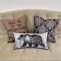 Donna Sharp Timber Decorative Pillow Set Rustic Lodge Cozy Log Cabin Bear Antler - £37.12 GBP