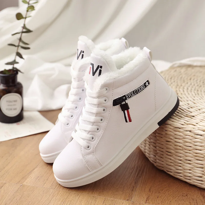 Winter Boots Women Ankle Boots Warm PU Plush Winter Woman Shoes Sneakers Flats L - £24.98 GBP