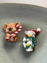 Lot Vintage Hallmark Plastic Koala Bear Holding Candy Cane &amp; Resin White Kitty - £9.00 GBP