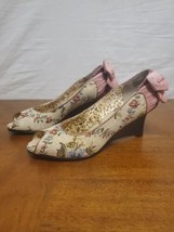 Kensie Blink Floral Peep Toe Bow Wedge Platform Heel Vintage Size 8 NEW - $27.07