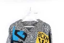 Vintage 90s Streetwear Womens Size Medium Abstract Chunky Knit Collared Sweater - £34.95 GBP