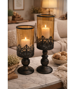 Retro Black &amp; Gold Metal Candle Holder - Large - $40.00