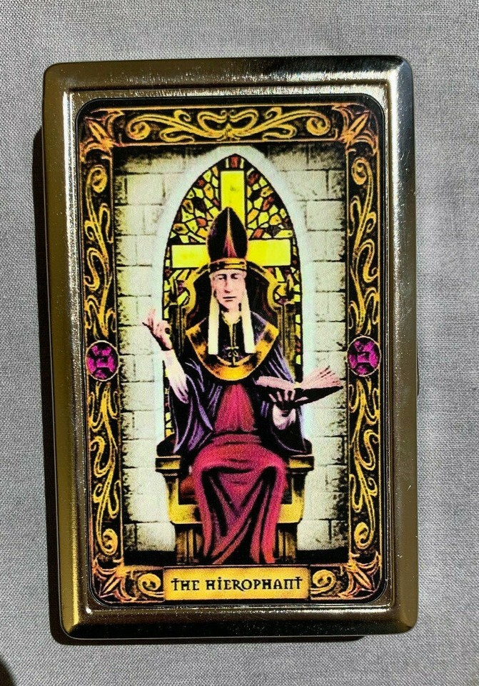 Tarot Card V The Hierophant D2 Silver Case / Metal Wallet Card Money Holder - $16.78