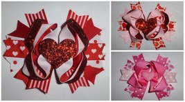 NEW Valentine&#39;s Day Heart Girls 5-Inch Hair Bow Clip - £5.52 GBP