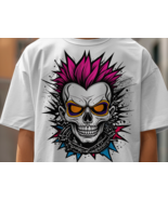 &quot;Punk Skull T-Shirt with Neon Mohawk – Bold Anarchy Style for Streetwear... - $18.99+