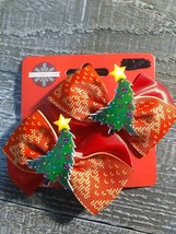 December Home Christmas Hair Clips Red Christmas Trees New - $12.75