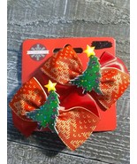 December Home Christmas Hair Clips Red Christmas Trees New - $12.75