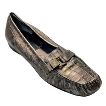 Women’s Shoes VAN ELI Bronze Leather Croc Embossed Loafers Buckle Size 8N - £16.27 GBP